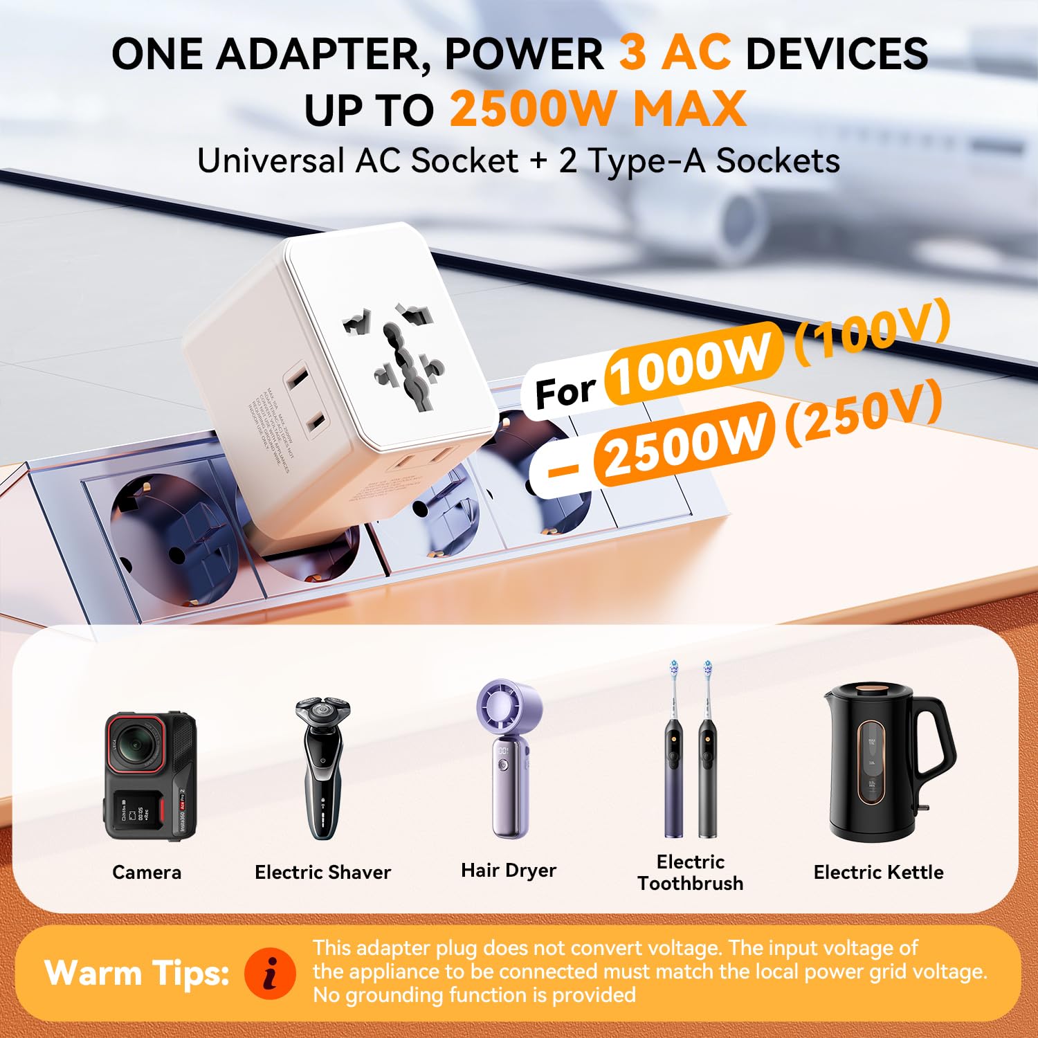 Auxmir Adaptador Enchufe Universal, Adaptador Internacional con 3 USB-C y 2 USB-A (PD 45W), Adaptador Universal para Europa, Reino Unido, Estados Unidos, Canadá, Australia (212 países), Blanco — view 4