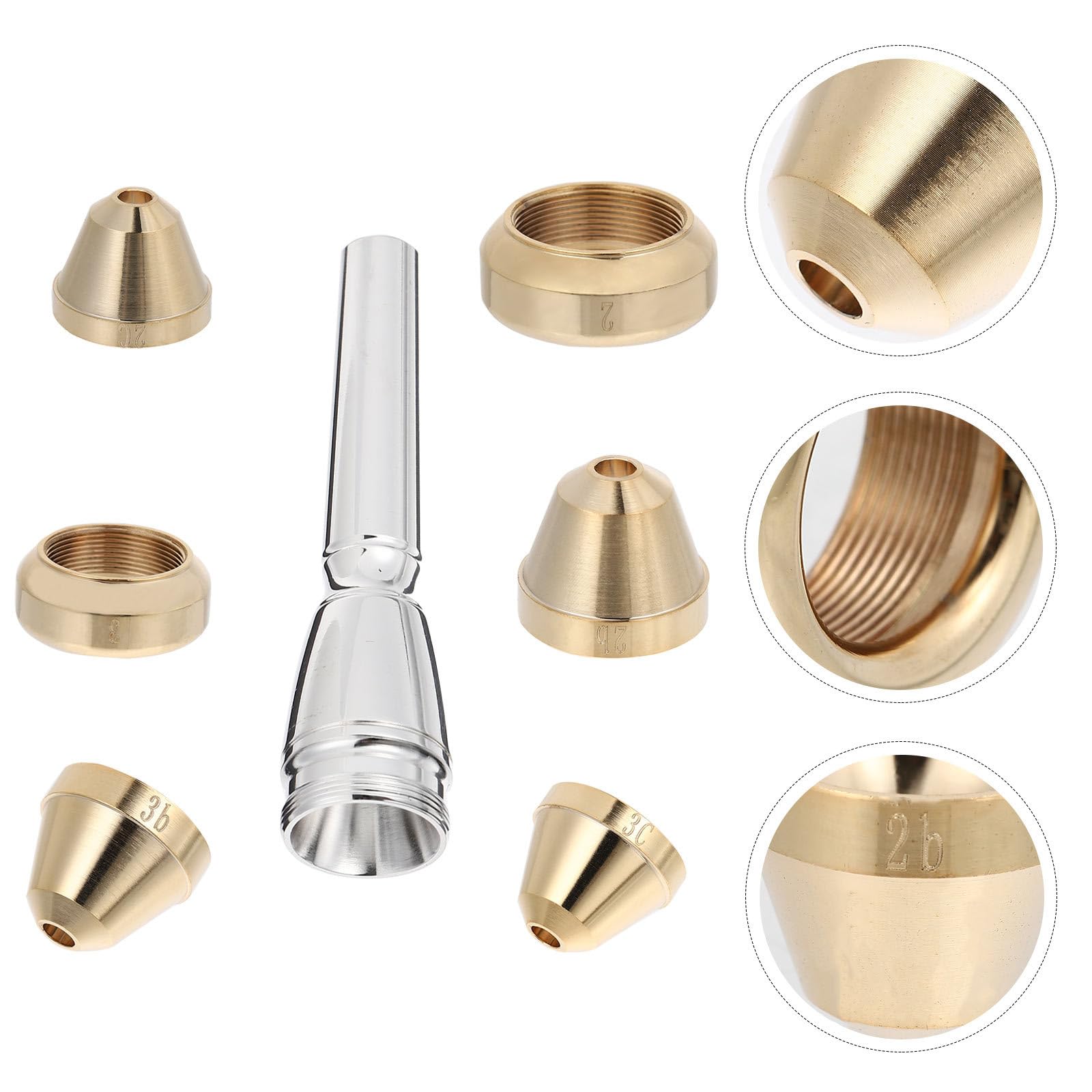 Ciieeo Set di 7 Beccucci per Tromba in Ottone Placcato Argento, Compatibili con Tutti i Tipi di Tromba, Facili da Utilizzare per Esibizioni Professionali