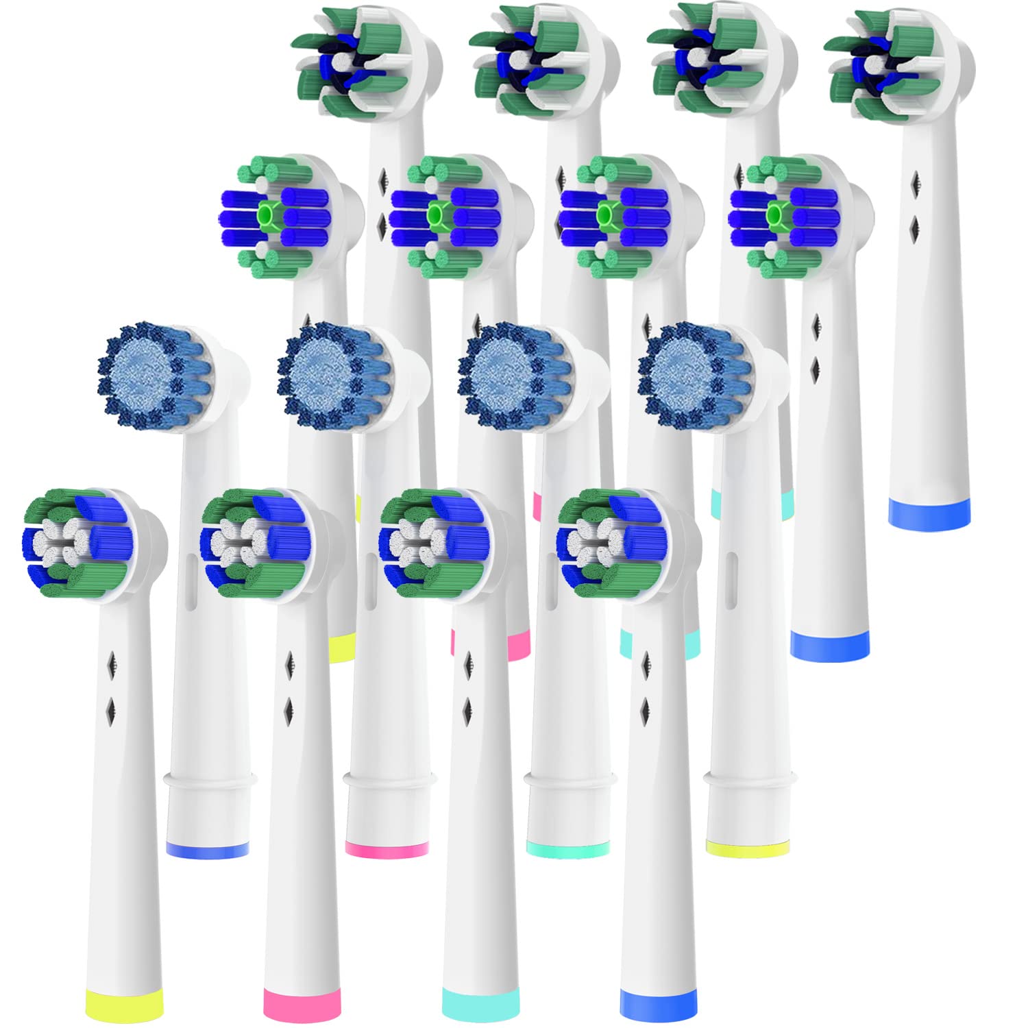 16pcs Toothbrush Heads Compatible with BRAU Oral B Electric Toothbrush,Pack of 4 Precision Clean,4 Cross Clean,4 3D Whitening Clean and 4 Sensitive Clean, Four Models in one Pack