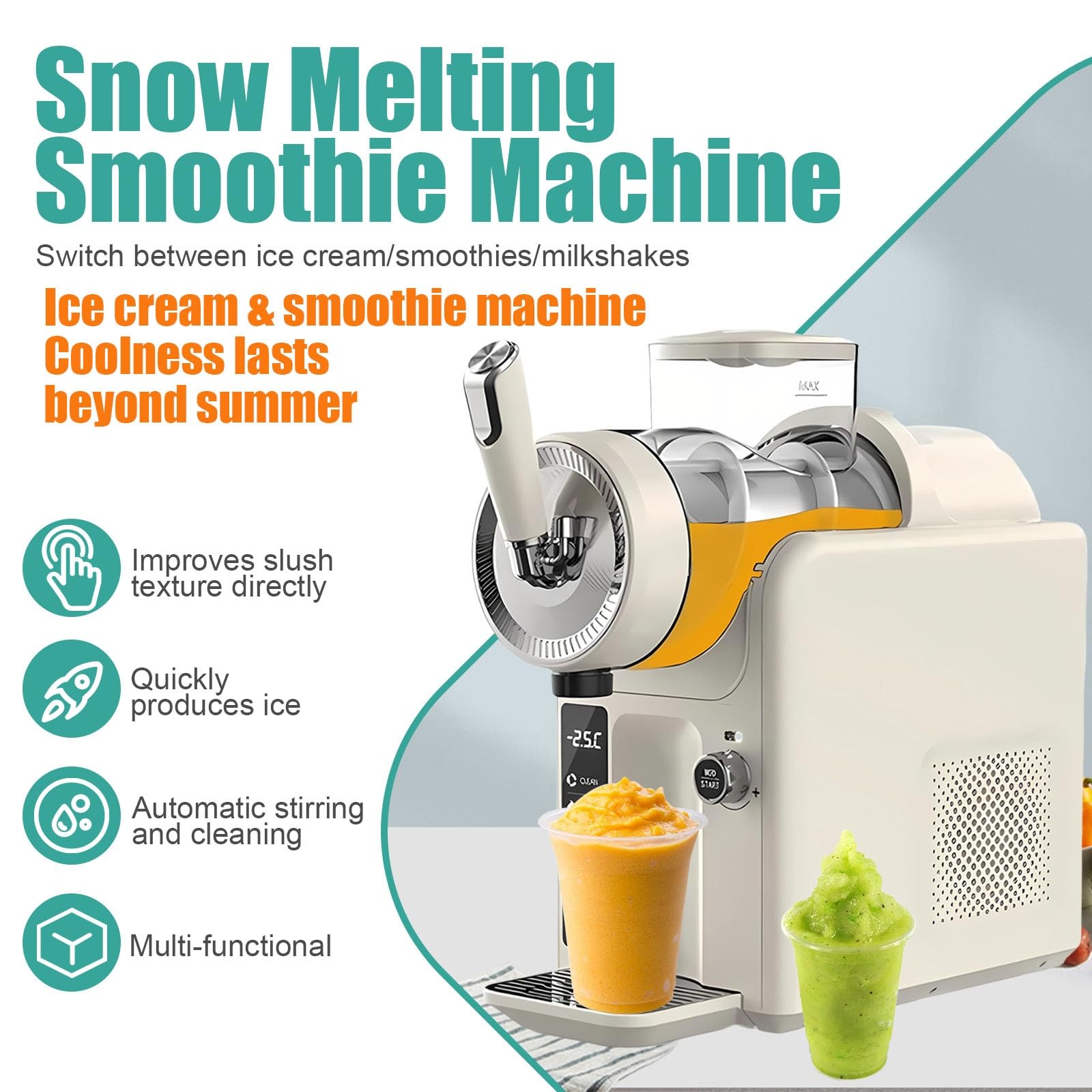 Maszyna Do Granita 1.8l, Maszyna Do Napojów Lodowych Profesjonalna Automatyczna Granity Smoothie Milkshake Frappé I Napojów Bez Lodu(Black)