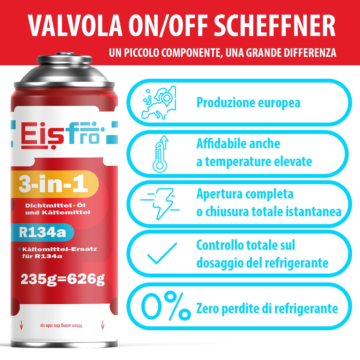 Gas refrigerante 3 in 1 R134a di ricambio - per climatizzatori auto con sigillante e olio - Bombola di gas 2 x 235 g - Climatizzatori per camper - ECO