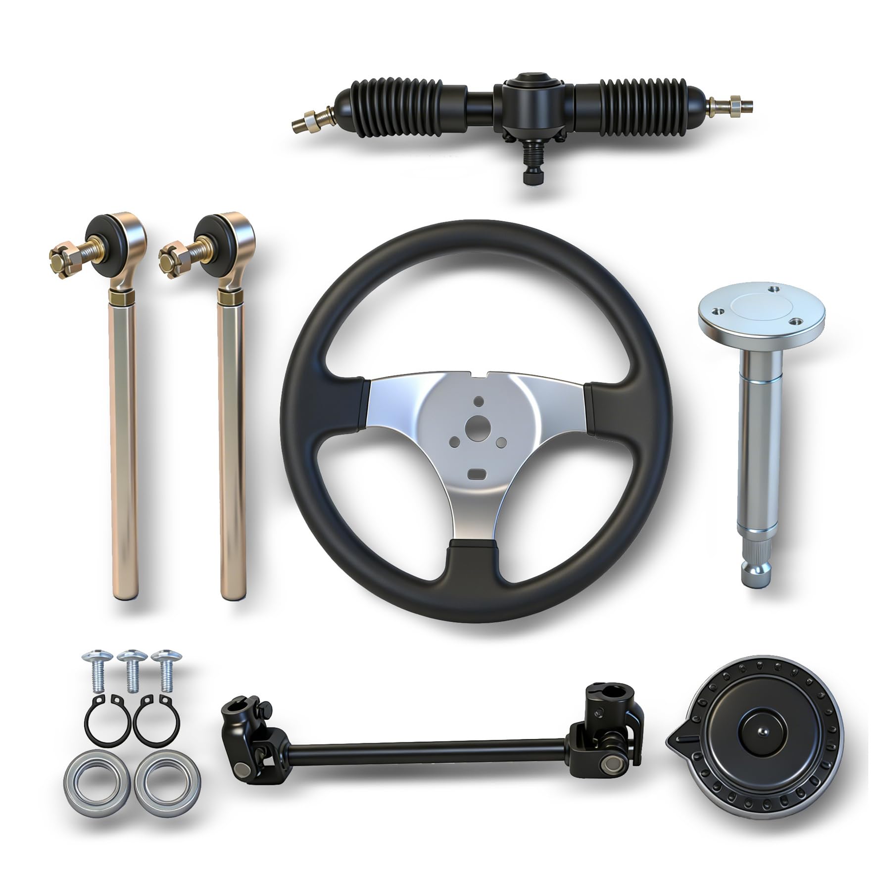 waltyotur 300mm Steering Wheel Steel Kit 320mm Gear Rack Pinion Adjustable Shaft Set Replacement for 110cc Go Kart ATV Buggy Quad