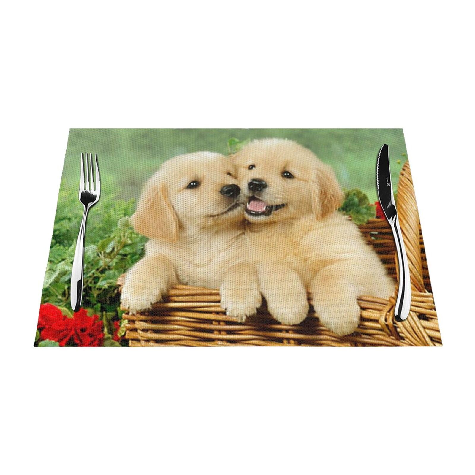 PVC Placemat Set of 6 PCS, 45x30 CM, Puppy golden retriever Printed Non-Slip Heat Resistant Place Mats for Kitchen Dining Table Indoor Outdoor