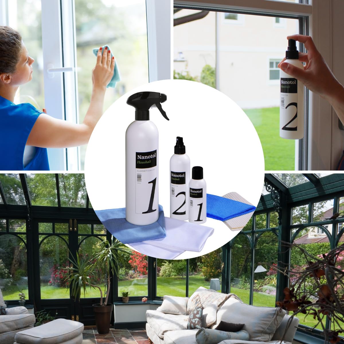 Nanotol Fensterreiniger Set mit Nanoversiegelung - EASY-TO-CLEAN Beschichtung für 40 m² Glas + Rahmen - geeignet für Fensterwischer, Fenstersauger, Abzieher