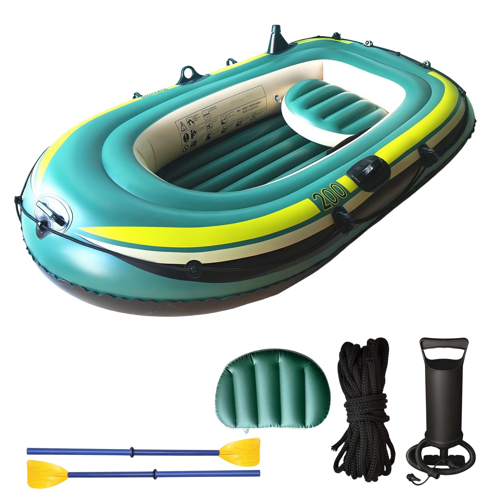 Barco inflable para 2 personas, kayak inflable de PVC doble, barco de pesca engrosado con remos y bomba de mano, plegable y portátil, barco inflable para exteriores, rafting y pesca