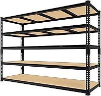 PrimeZone 60" Wide Heavy Duty 5-Tier Metal Garage Shelves, 3000 lbs Capacity Adjustable Storage Rack for Warehouse, Basement, Black