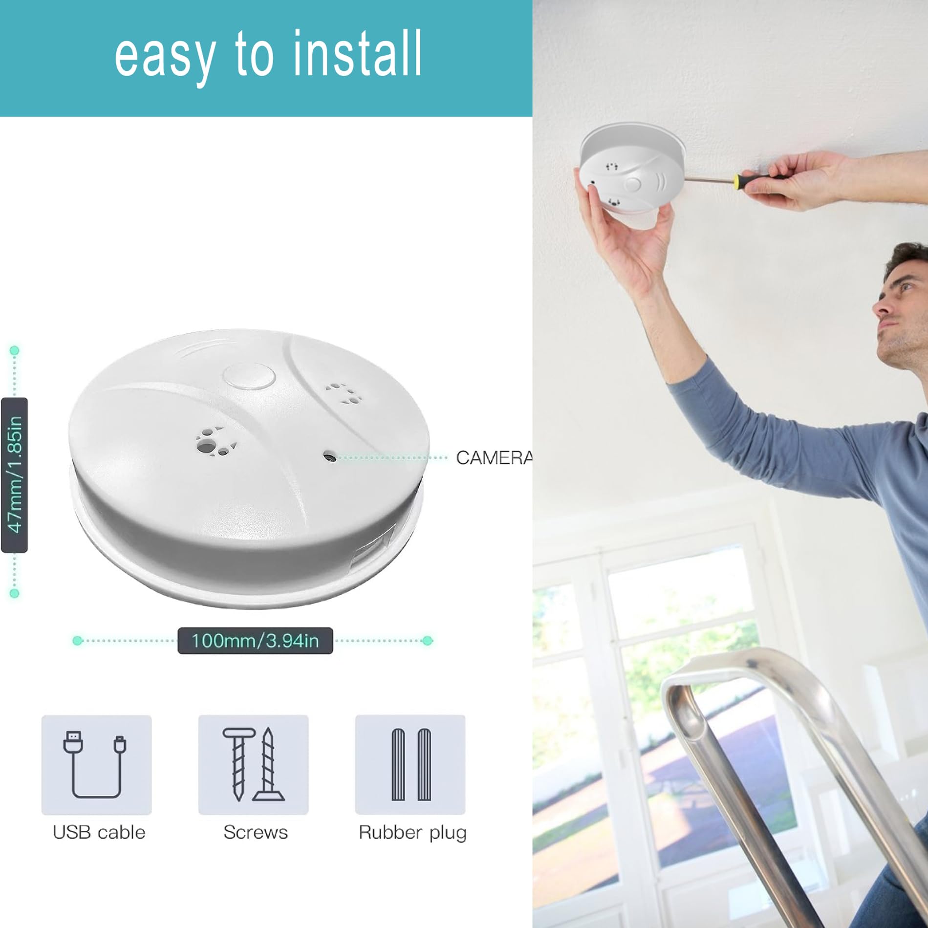 Wireless Security Camera ，Indoor Camera Smoke Dome Surveillance System with Night Vision,Motion Detection, for Home Business, Baby Monitor - 5