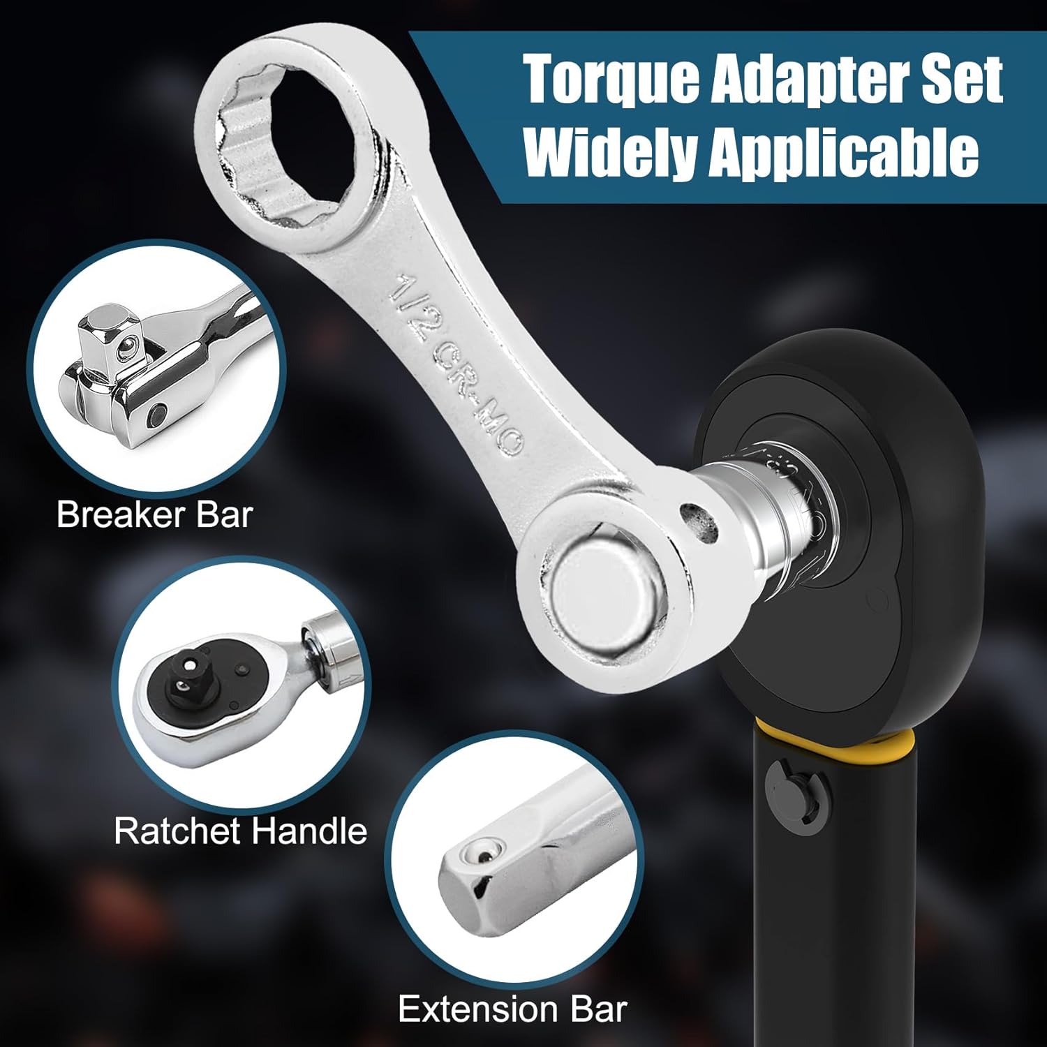 Torque Adapter Set SAE 12PCS, Includes 5/16", 3/8", 7/16", 1/2", 9/16", 5/8", 11/16", 3/4", 13/16", 7/8", 3/8" Torque Wrench Adapter, 12 Point Torque Extender Adapter with 1/2" + 1/4" Drive Converters