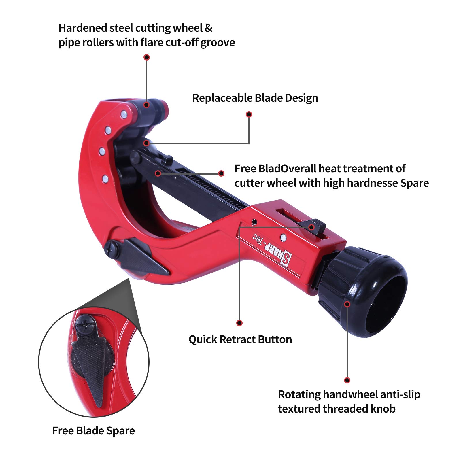 Sharp-tec 6-64mm Pipe Cutter, Adjustable Tube Cutter with Aluminum Alloy Body - Image 2