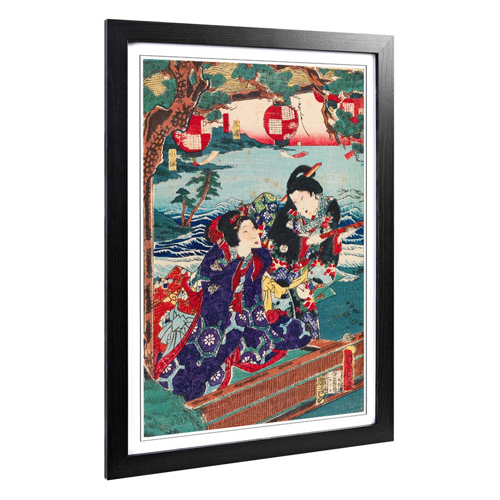 Big Box Art Framed Print of Toyohara Kunichika Japanese Oriental Genji Design | Wall Art Picture | Home Decor for Kitchen, Living Room, Bedroom, Hallway, Black, A2 / 24.5x18 Inch / 62x45cm