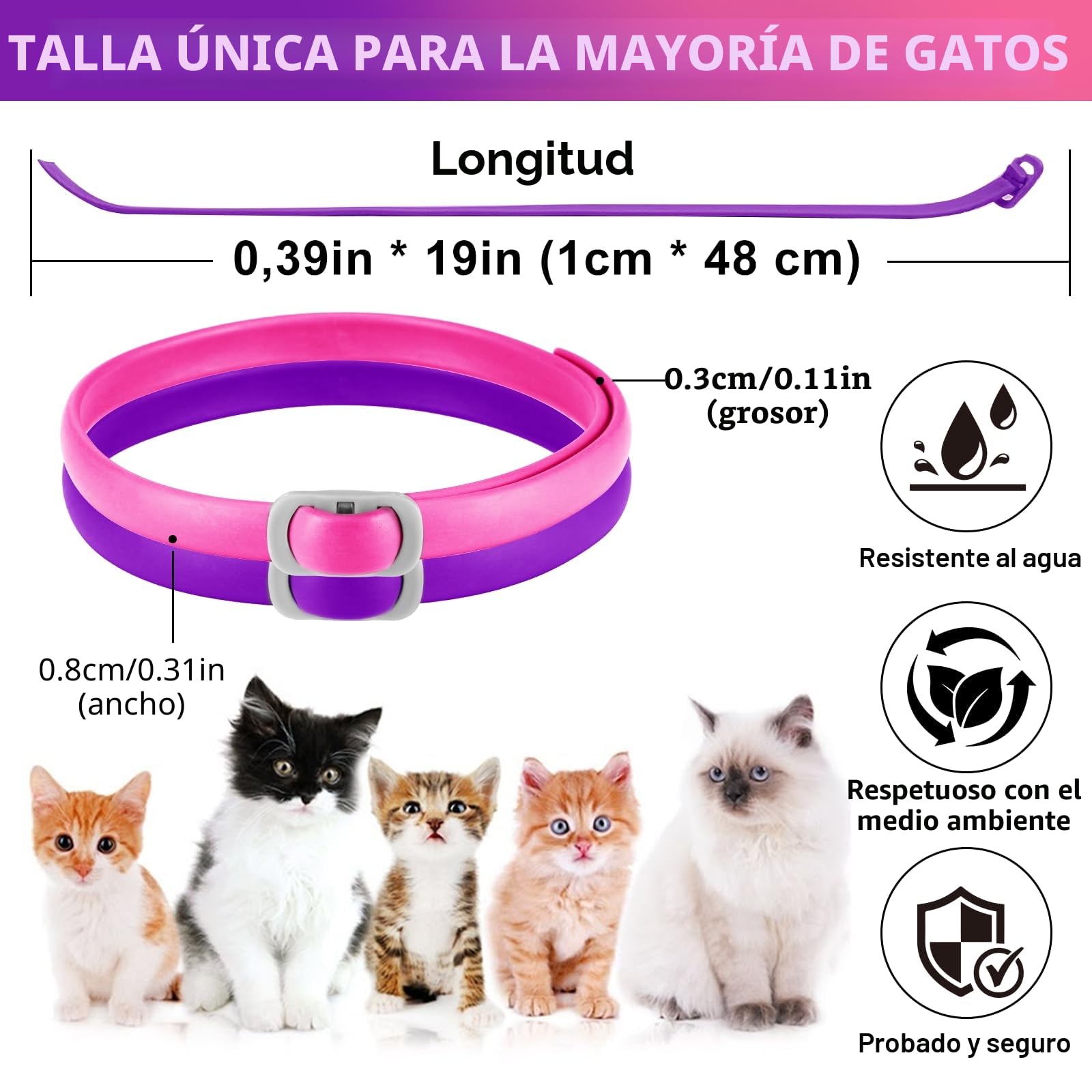 Flea and Tick Collar for Cats, Anti-Parasitic Collar Protection for 24 Months, 4 pcs Cat Flea Treatment Collar 48 cm- Waterproof and Adjustable