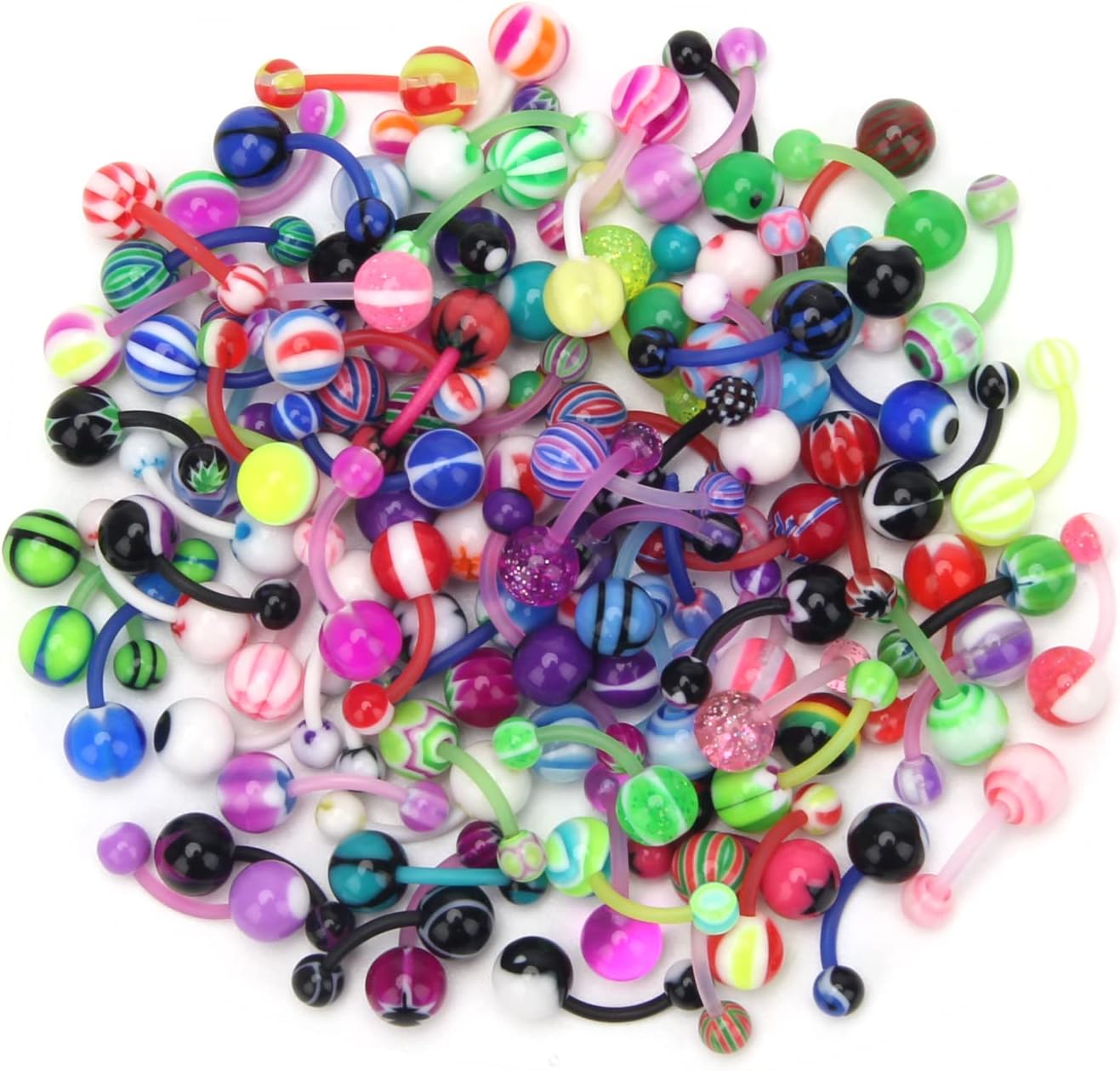 CrazyPiercing Assorted Lot of 100PCS Banana Piercing 14G Belly Button Rings Piercing Jewelry by
