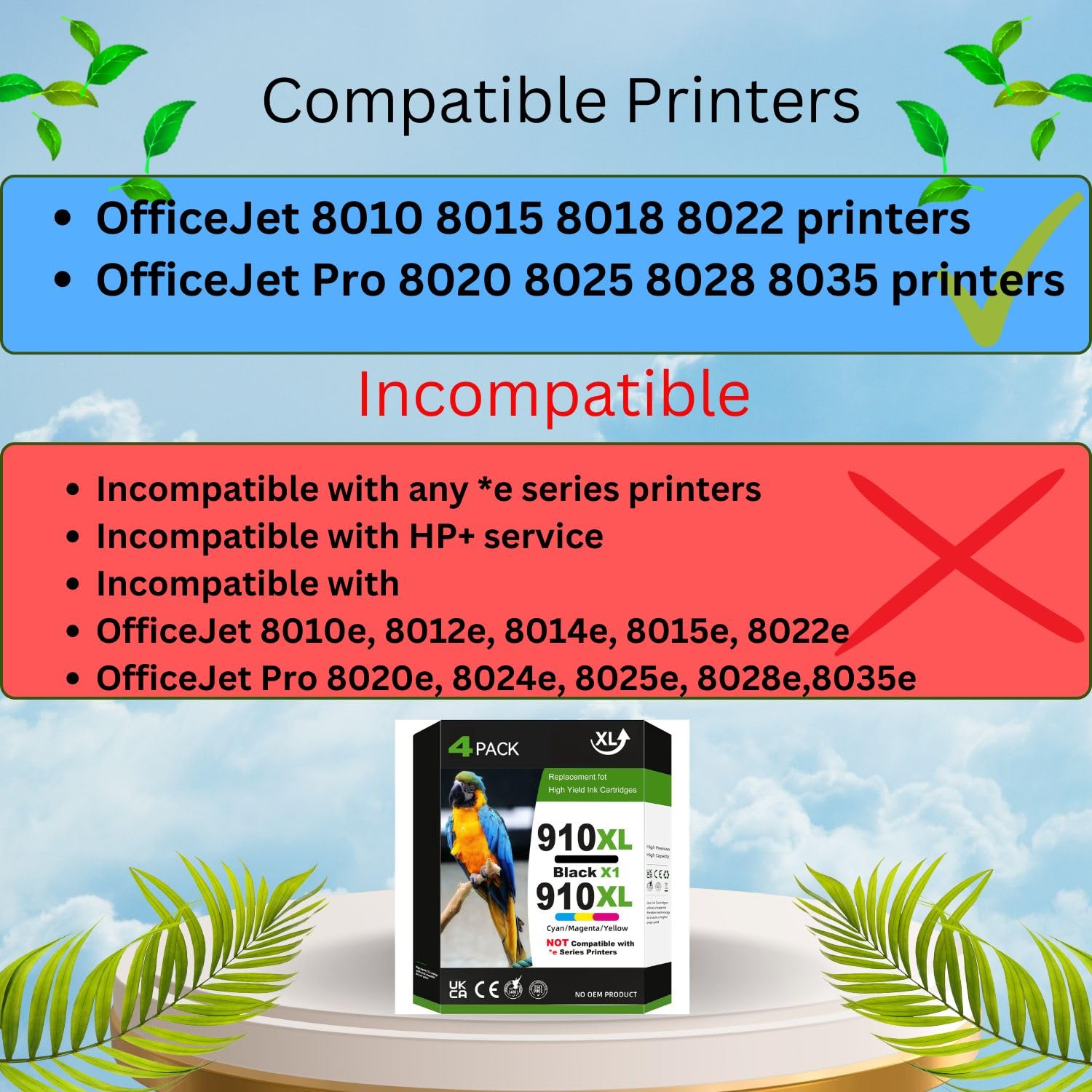 910XL Ink Cartridges for HP Printers Replacement for HP 910XL Ink Cartridges Combo Pack for HP 910 Ink Work for Office Jet Pro 8020 8025 8028 8010 8015 8018 8022 8035 Printer Black and Color, 4 Pack