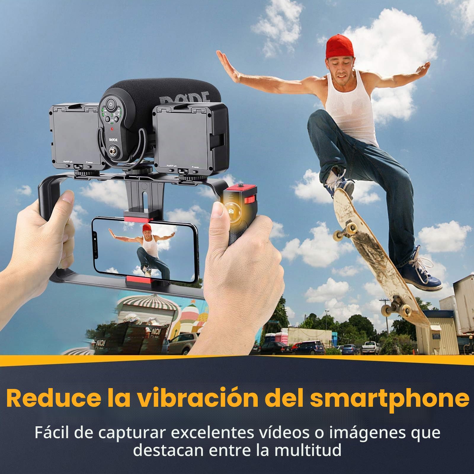 Zeadio Smartphone Video Rig, estabilizador de Agarre inalámbrico con Obturador Remoto, se Adapta a Todos los teléfonos Inteligentes iPhone y Android