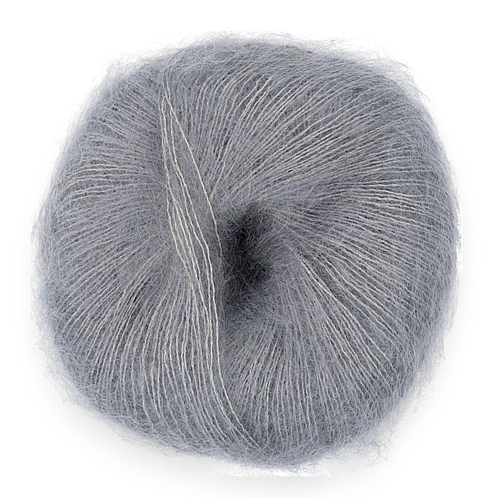 Fulffy, Premium Super Kid Mohair and Silk Lace-Weight Knitting and Crochet Yarn, 25g - Halo Kid Silk 514 Platinum