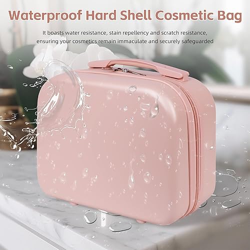 Miniatura 7 de Yoanlayr Estuche de maquillaje portátil 14 pulgadas Estuche cosmético de viaje Neceser de mano Maleta de transporte, Rosado