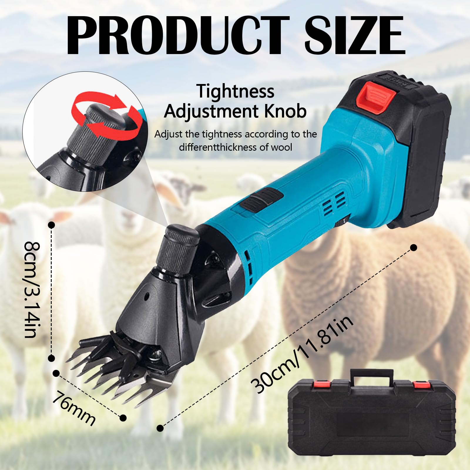 Tosatrice per Pecore, 3000 Mah Professionale Tosatrice per Pecore Tosatrices Elettrica A Batteria 6 Velocità Regolabili con 2 Batterie per Pecores Capre Alpaca E Bovini (13 Denti Dritti )