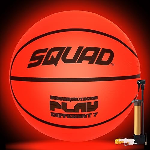 SQUAD Baloncesto que brilla en la oscuridad, tamaño oficial 7 (29.5 pulgadas), baloncesto LED luminoso brillante, perfecto para juegos nocturnos y