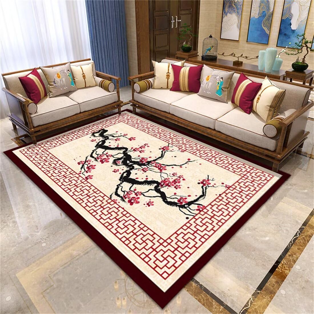 Tapis anti-salissure grand format 100x200cm à décoration florale