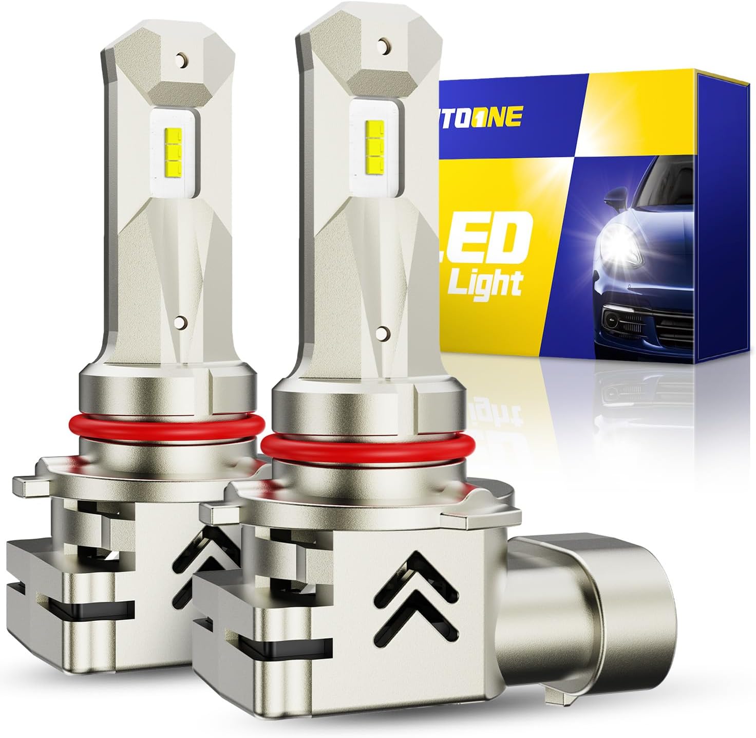 AUTOONE Upgraded 9005/HB3 LED Light Bulbs, 600% Ultra Brightness, 6500K Cool White 1:1 Halogen Size Replacement, 60000Hrs Long Service Life with Turbo Fan, Plug and Play, Fog Lamps, Pack of 2