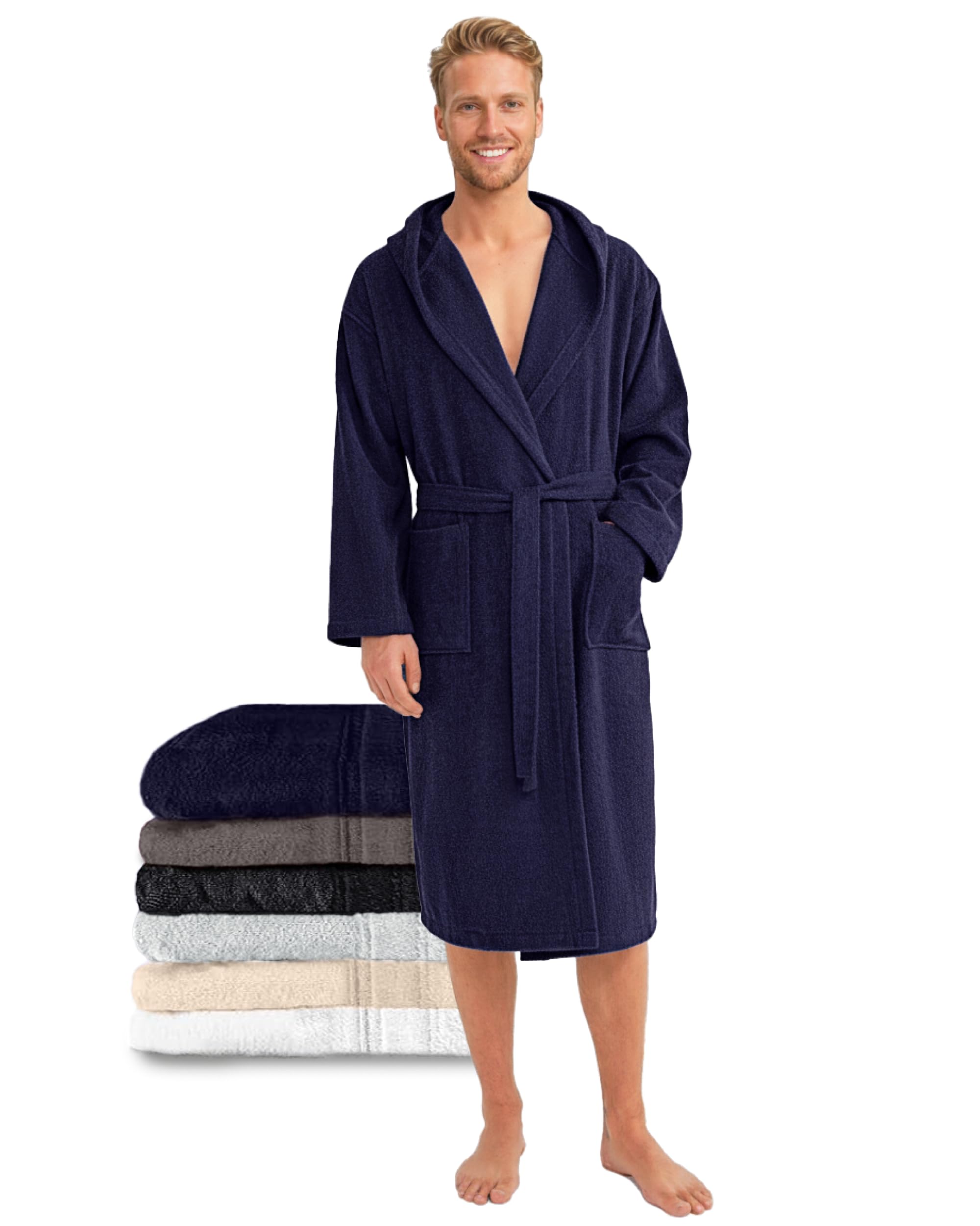 Twinzen Accappatoio Uomo Spugna con Cappuccio 100% Cotone - Morbido, Assorbente, Certificato Oeko-Tex