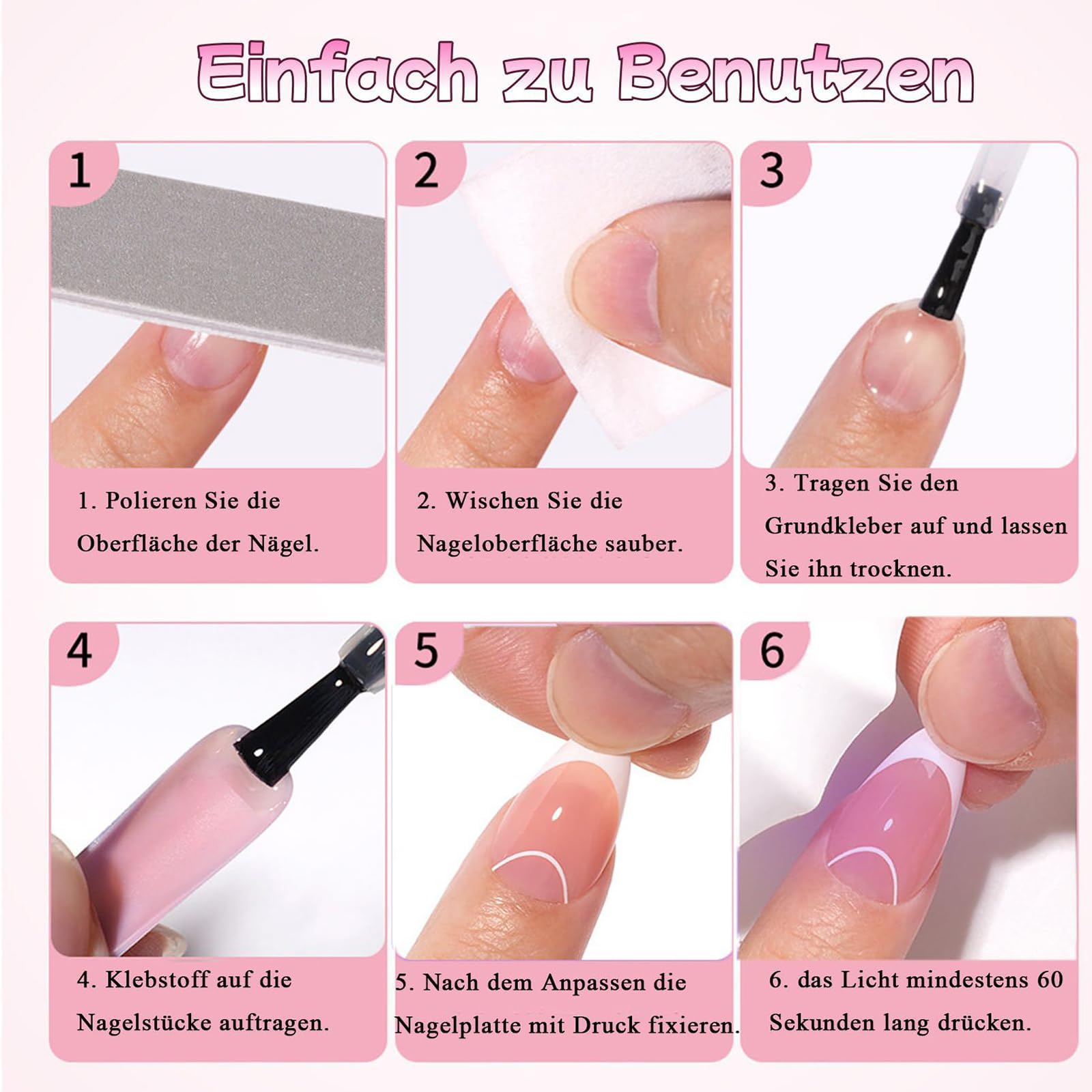 Nymora Press on Nails, 240 unidades de uñas postizas para pegar, puntas de gel suaves, material ABS, incluye pegamento para uñas de 8 ml, lima de uñas, empujador de cutículas, caja de almacenamiento — view 7