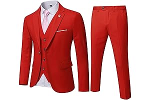 MYS Men's 3 Piece Slim Fit Red Joker Suit Set for Daring Occasions