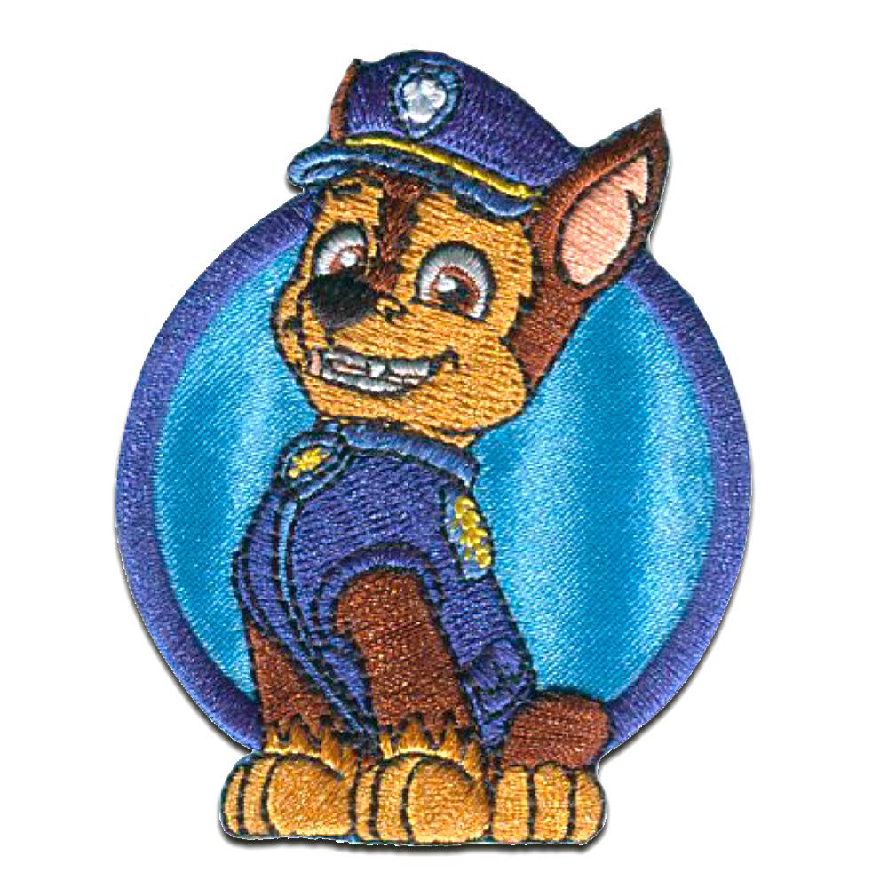 Paw Patrol Boys Blue Iron On Patches - 'Chase 1' - 7X6cm - Application Embroided Patch Badges
