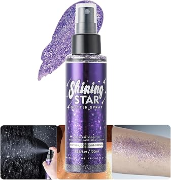 Body Glitter Spray, Joyeee Waterproof Glitter Spray Shimmer Hairspray Long-Lasting Highlight Makeup for Women Girls Skin Face Hair Body Clothing Nail Art Craft