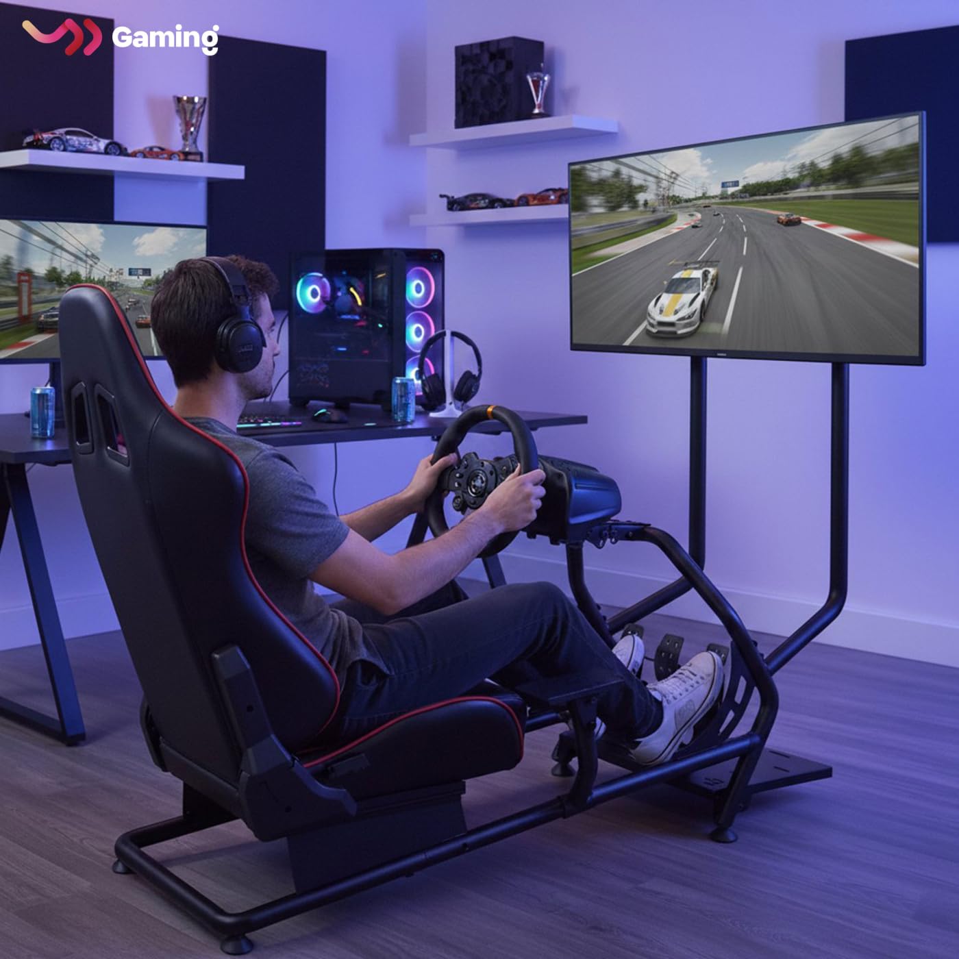 Simulador de cabina de carreras - totalmente ajustable con soporte para pantalla