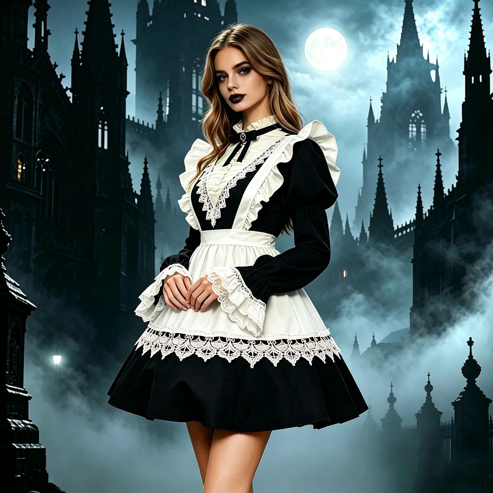 Gothic-Lolita-Kleid Für Damen Mittelalter Kostüm Damen Cosplay | Gothic Für Halloween Cosplay Kostüm Dienstmädchen Kostüm Lolita Dress Lolita Faschingskostüm Anime French Maid Dress