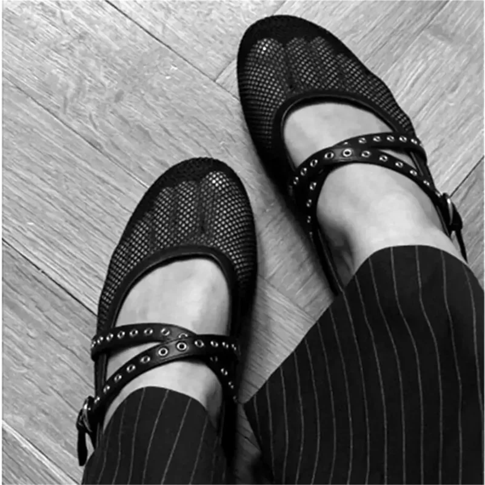 Mesh-Ballerinas Damenmode Leder Schnalle Riemen Hohl Sommer Leicht Komfort Strand Sandalen Für Damen