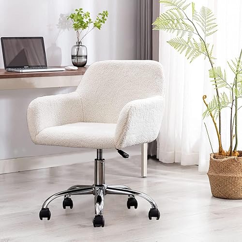 Miniatura 10 de HomVent Silla de escritorio de oficina de piel sintética, moderna silla de escritorio de piel sintética con ruedas y base plateada, silla giratoria