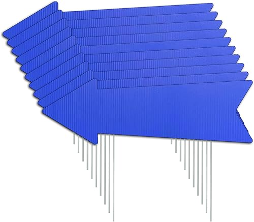 Letreros de flecha azul con estacas de 16 x 5 pulgadas, letreros de flecha direccional This Way para patio, letreros de patio de boda, letreros de
