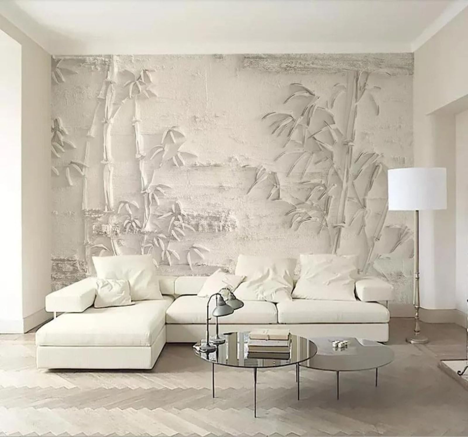 Tzxztt 350Cm×256Cm(B×H) Three Dimensional Unique Artistic White Relief Bamboo Modern 3D Wallpaper Premium Textured Silk Neutral Tones Material Ideal For Living Room Bedroom-350Cm×256Cm
