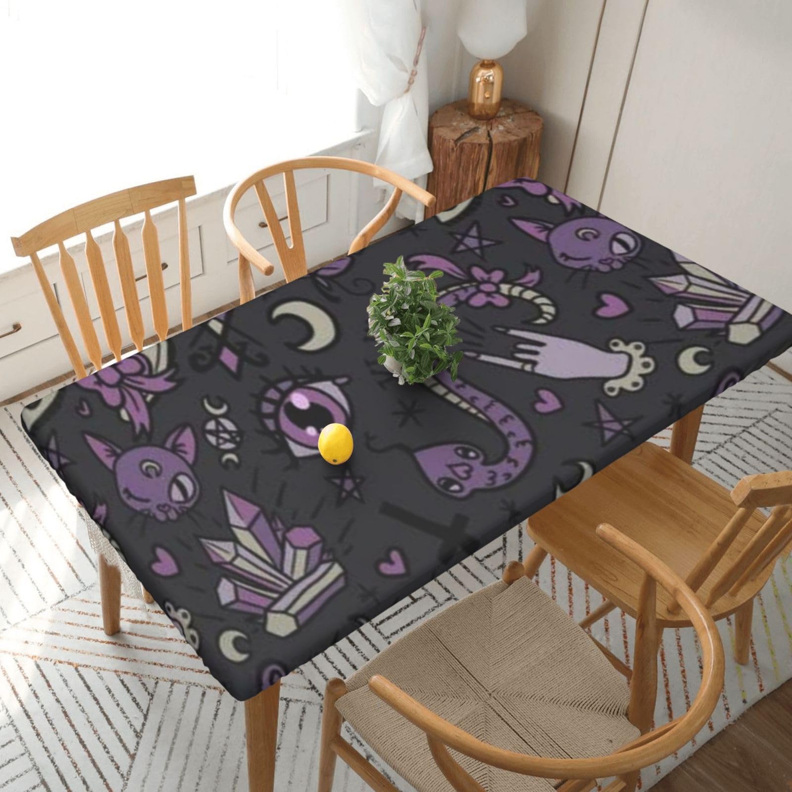BNVSADC Purple Black Goth Spooky Printed 5FT Tablecloth Polyester Kitchen Water Resistant Table Cloth Dining Table Decoration Table Covers, 152x76 CM