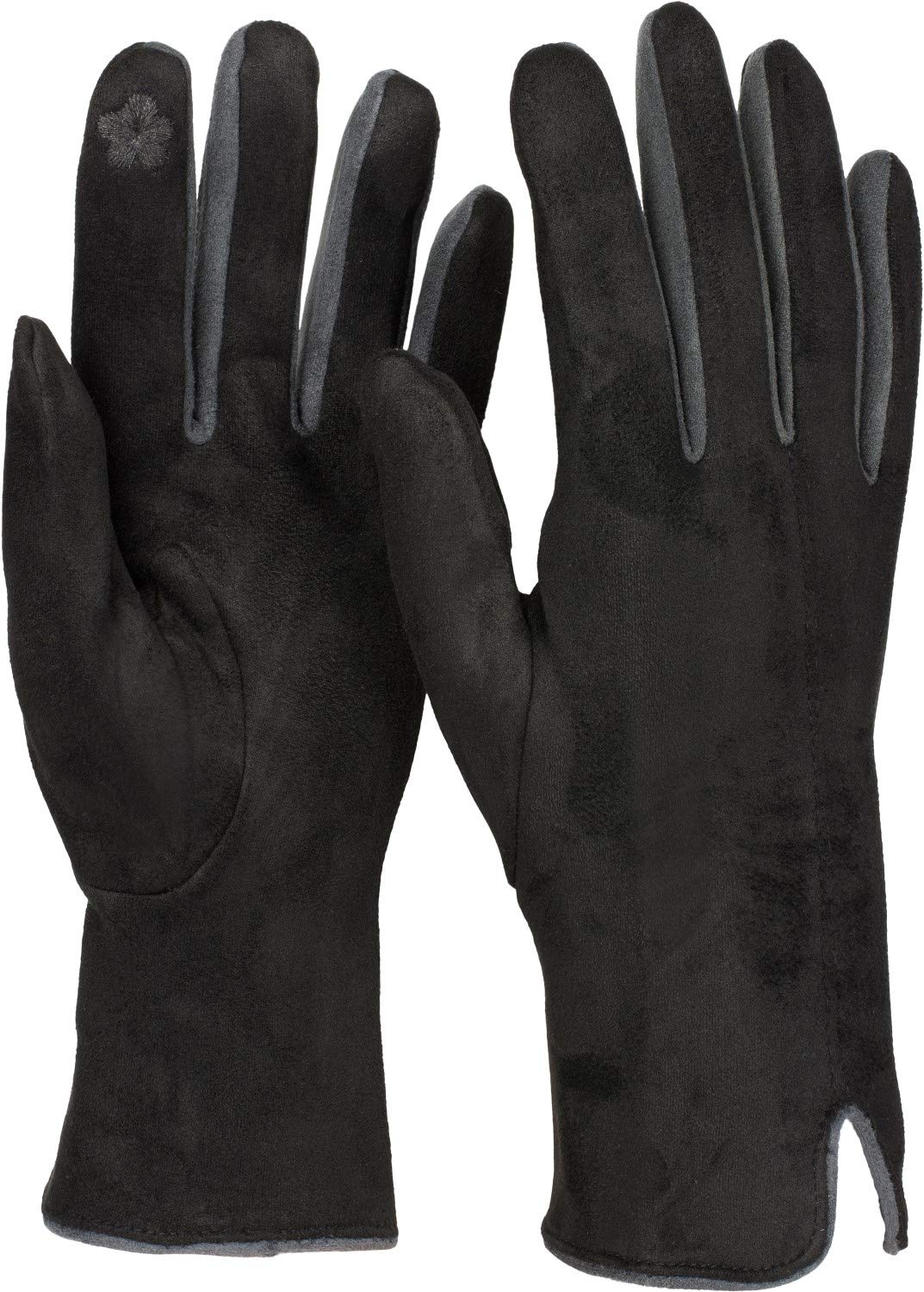 Stylebreaker Women's Black Touchscreen Gloves With Color Contrast And Fleece Lining, Warm Thermal Finger Gloves, Winter 09010030, Colour: