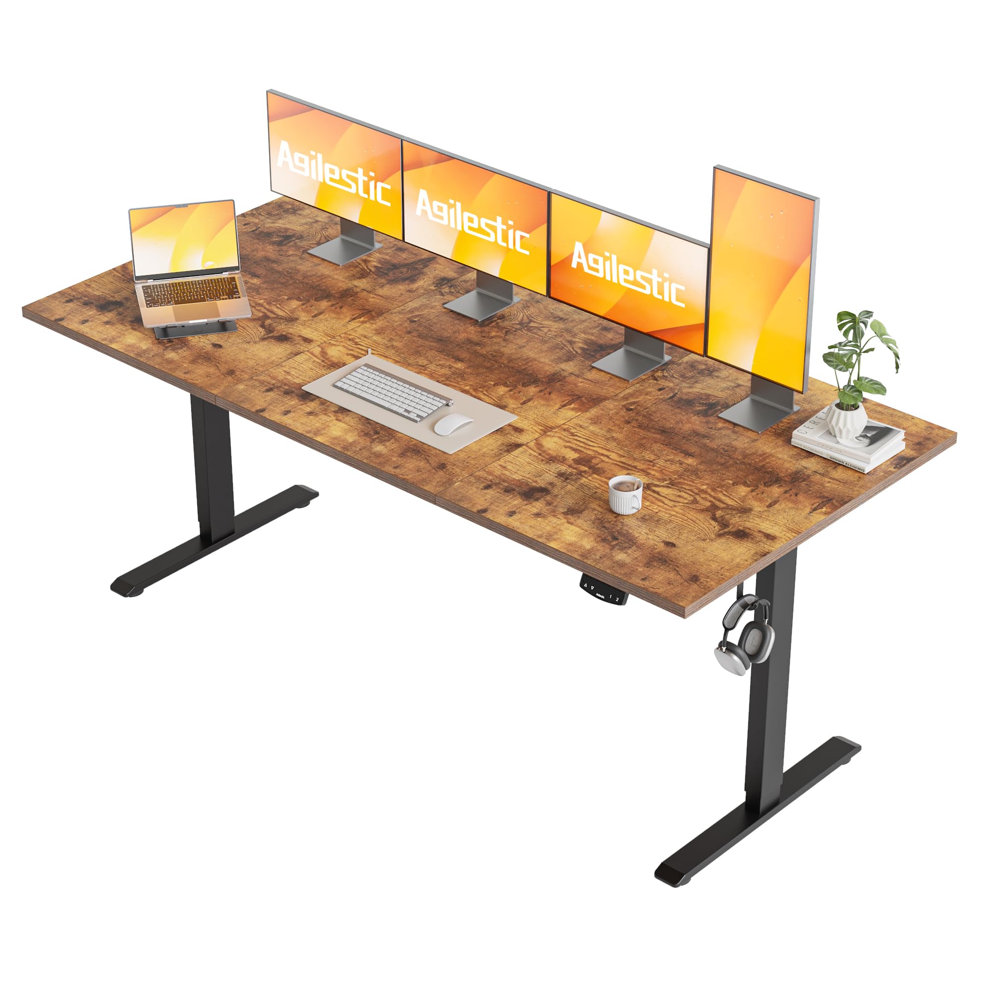 Agilestic 71*32 Inch Height Adjustable Electric Standing Desk, Rustic Brown
