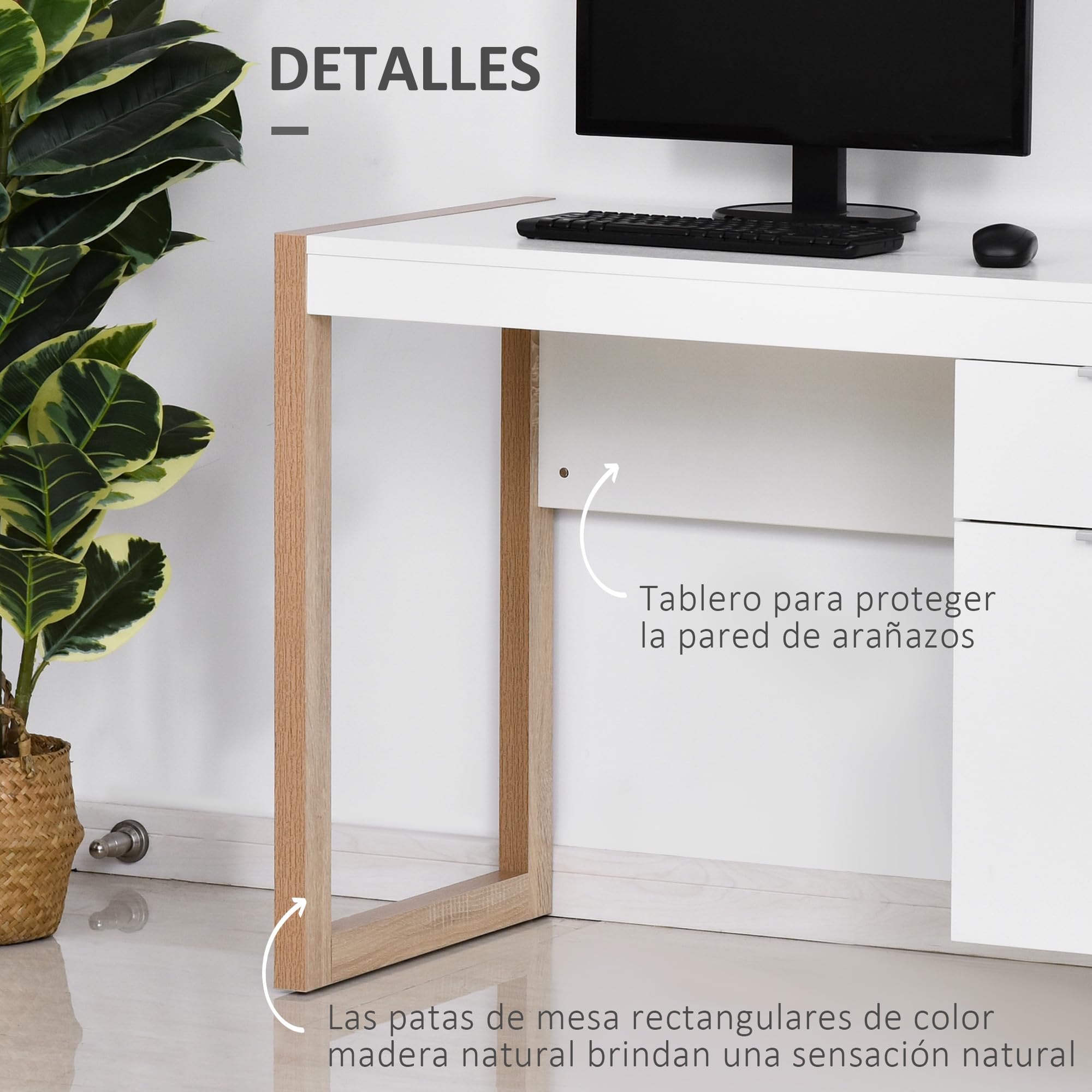 HOMCOM Mesa de Escritorio Mesa de Ordenador Cajón 112,5x50x75,5 cm Blanco