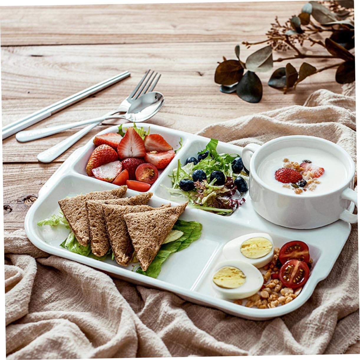 IMIKEYA Assiette Compartimentée Céramique Blanche pour Servir les Repas Maison Raviolis