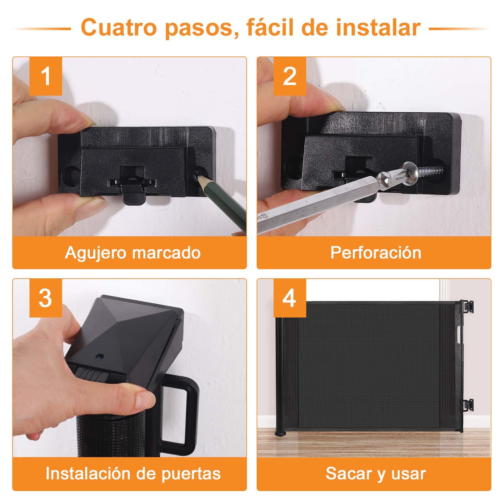 Barandilla de Seguridad retráctil, barandilla de Seguridad Barandilla de Seguridad para niños, Gatos y Perros, 0-150cm Apta para Interiores y Exteriores Barrera Seguridad niños