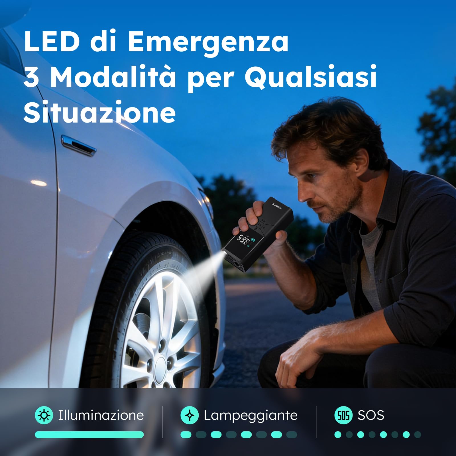 ASMAX T40 Compressore d'Aria Portatile 150 PSI con Batteria 6000mAh | Gonfiatore Elettrico Senza Fili, Display Digitale, Spegnimento Automatico e Luce LED, per Auto, Moto, Biciclette e Palloni