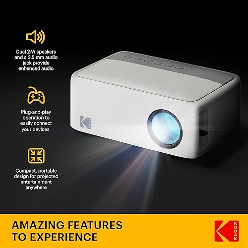 Miniatura 9 de KODAK FLIK X1 Mini Pico Proyector  Proyector portátil compacto de 100 pulgadas con control remoto y altavoces de 2 W reproduce películas, programas
