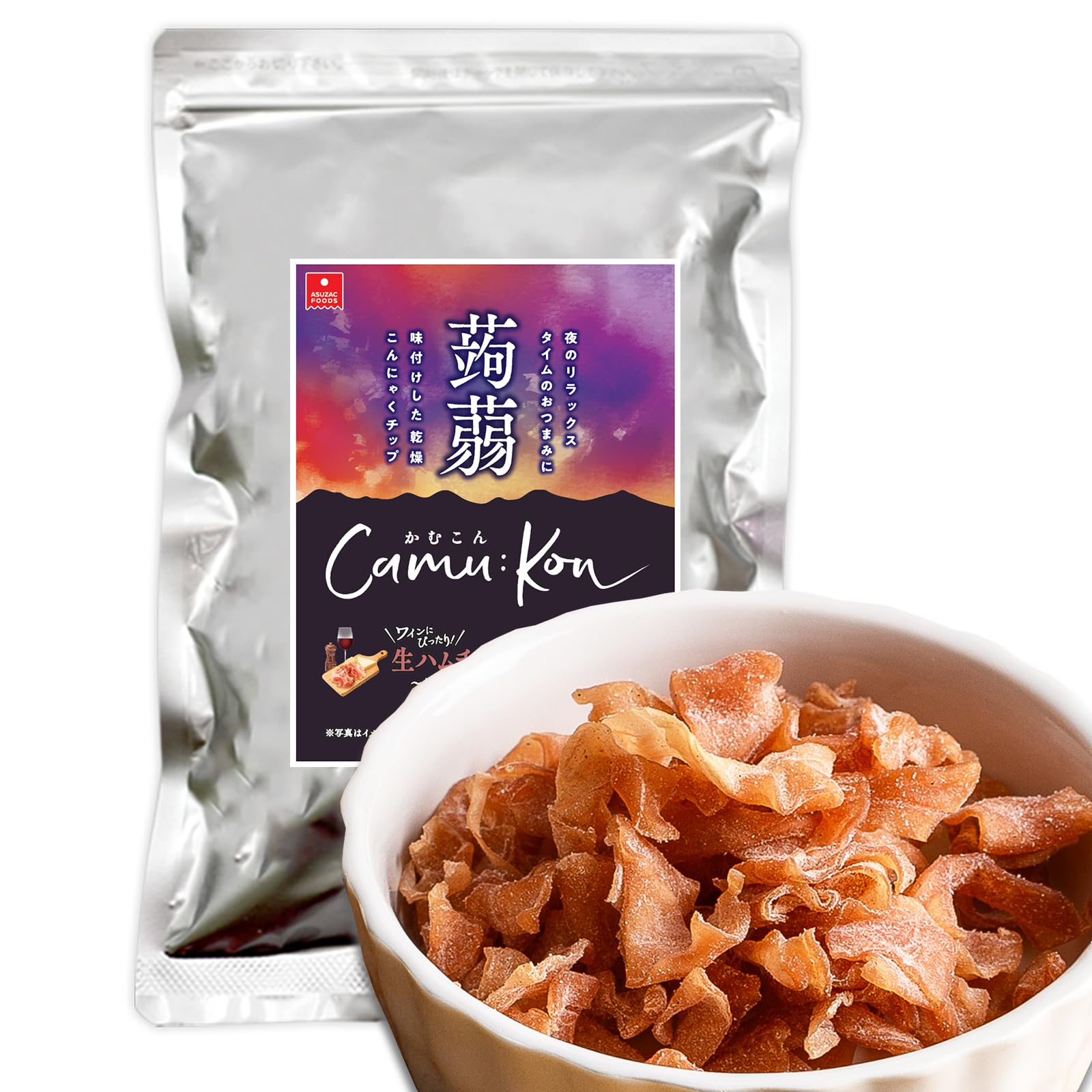 Aszac Foods Ramukon Konnyaku Snack, Raw Ham Cheese Flavor, Healthy Treats Without Guilt, Japanese Konnyaku Snacks, Jerky Raw Ham Cheese, 2.6 oz (75 g) x 1 Bag