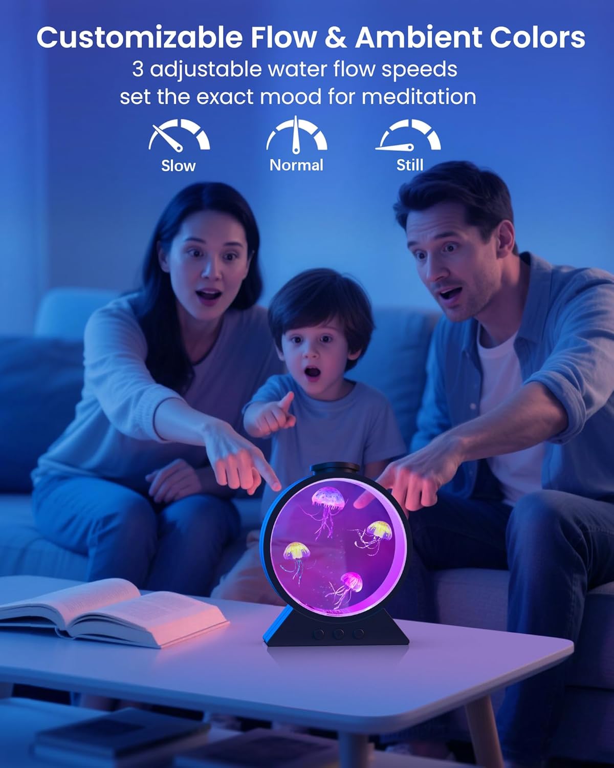 Jellyfish Lamp, 7-Color Changing Jellyfish Aquarium Light for Relax, Mood Lamp for Home, Office & Bedroom Decor, Gifts for Kids Teens Girls Boys Adults (Black)