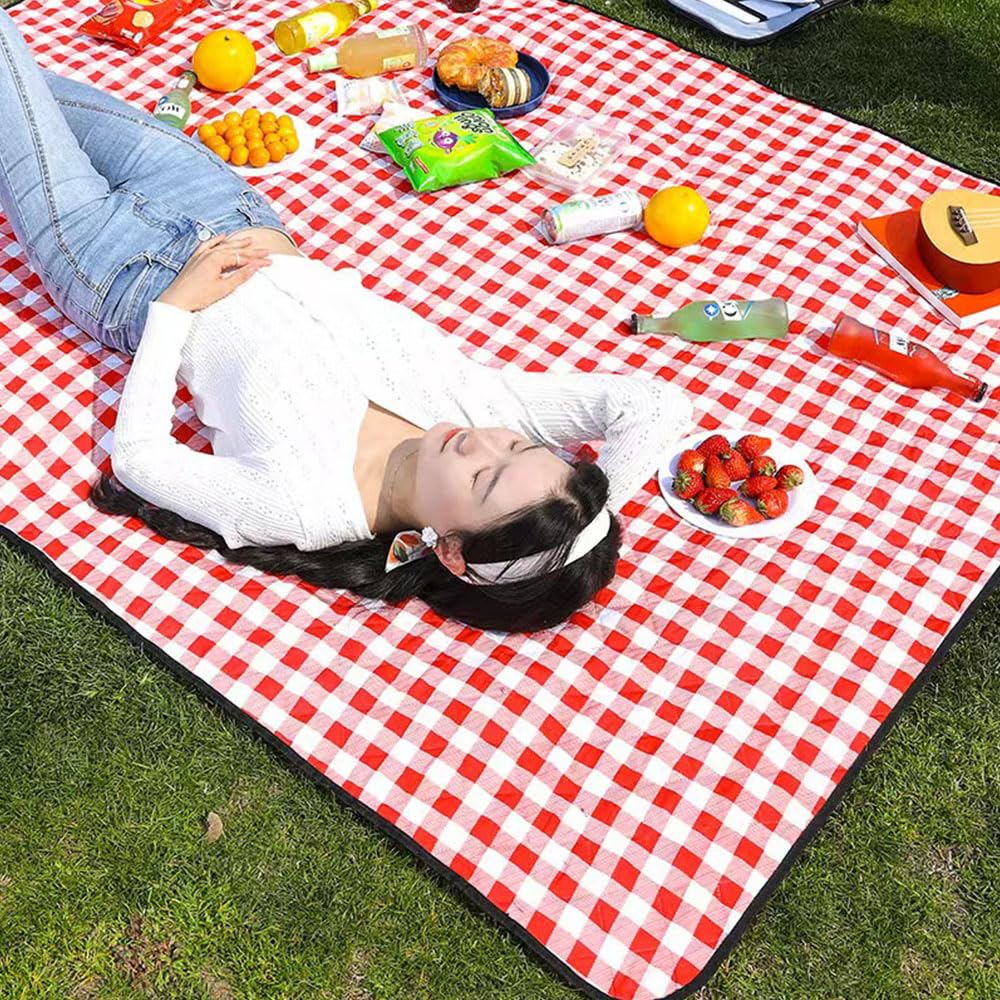 Grande Couverture De Pique-nique à Carreaux - 203 X 152 Cm, Imperméable, 3 Couches - Pour Plage, Camping, Herbe - Marron