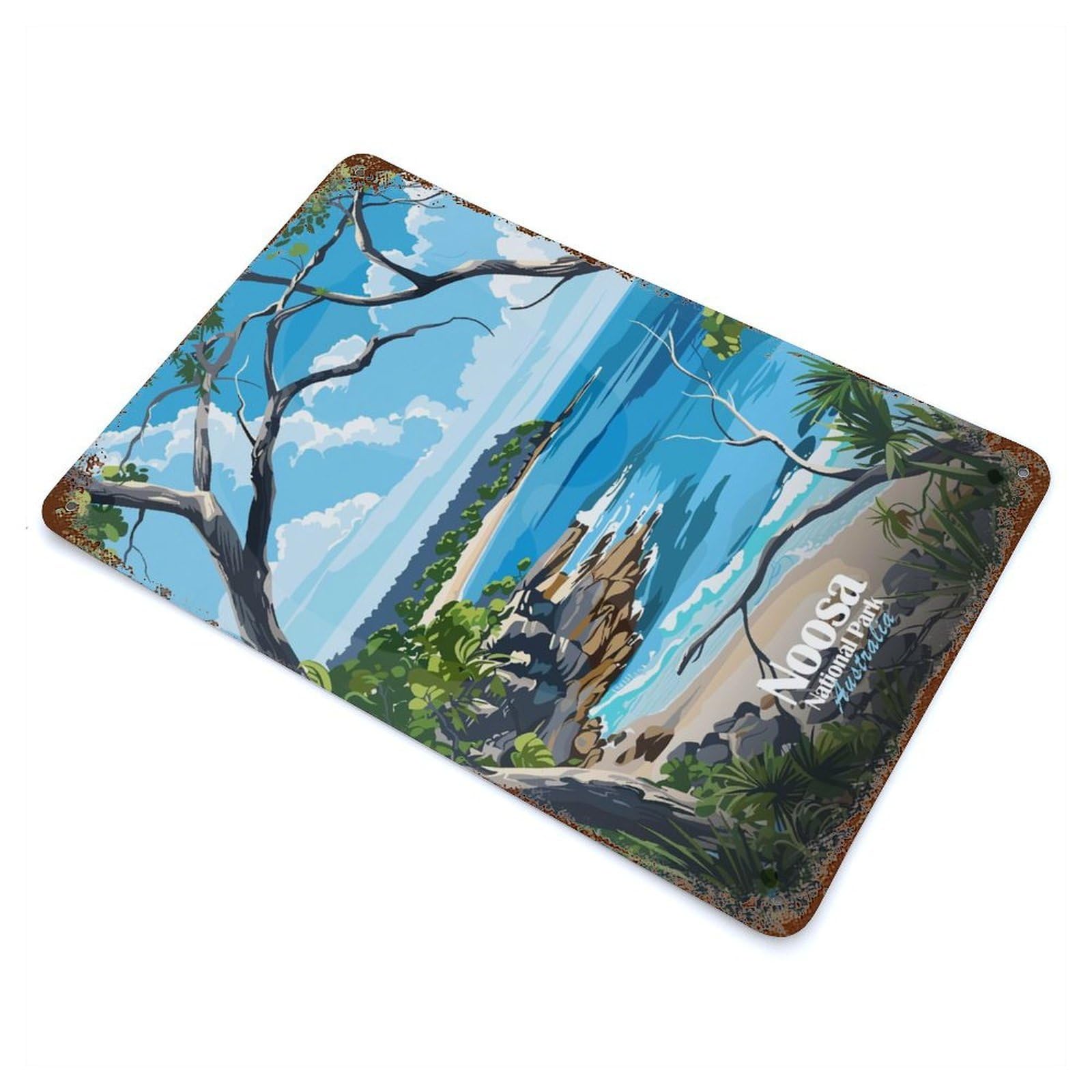 Noosa National Park Australia Coastal View Vintage Wall Sign 11.8"x7.9", Rust Effect Metal Decor for Farmhouse, Kitchen And Entryway Decor