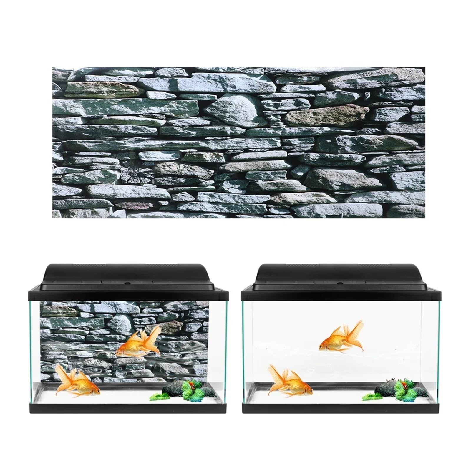 Fond D'aquarium Affiche de Fond décorative, peintures murales en Pierre, Autocollant en PVC, Image de Paysage for Aquarium(122x50cm)