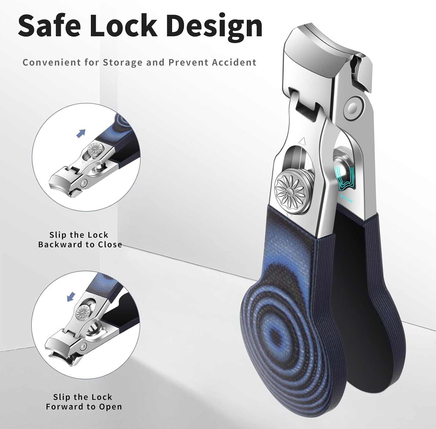 Wide Jaw Opening Nail Clippers with G10 Handle for Thick and Tough Nails, Heavy Duty Toenail Cutters for Seniors, Men and Women (Round Blue A)