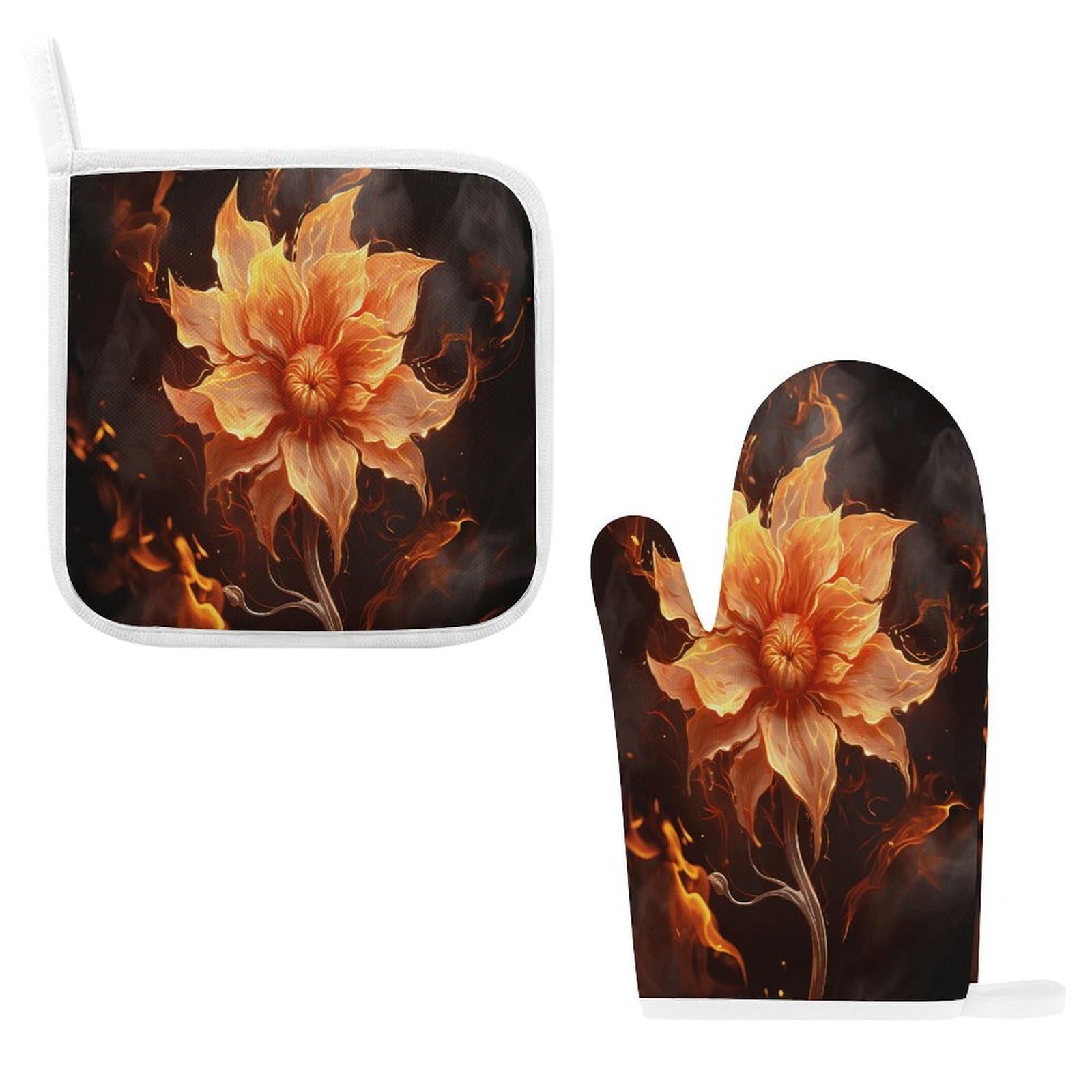 Fodpand Style Flame Flower Oven Mitts And Pot Holders Sets
